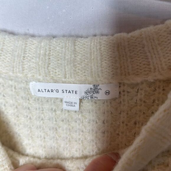 Altar'd State Pearled Ivory Crew Neck Sweater with Pearl Embellishments. Size M. - Picture 7 of 10